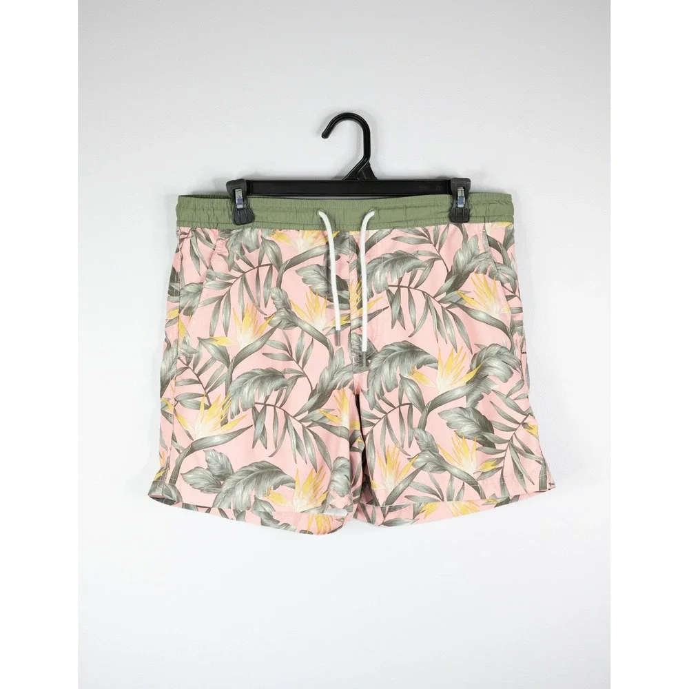 American‎ Eagle Swim Trunks Mens Small Pink Tropical Bird of Paradise Excellent